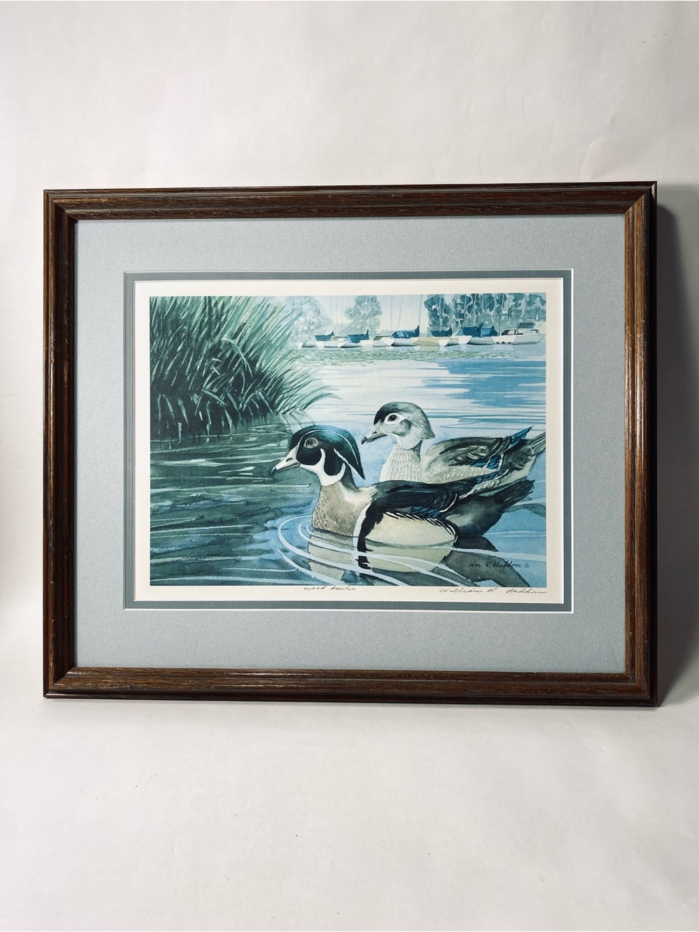 14 1/2" x 17" William R. Haddon Wood Ducks Framed Matted Watercolor Art Print